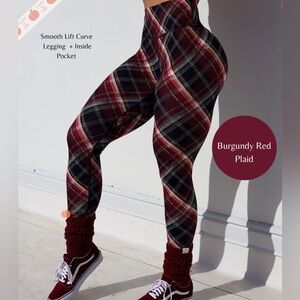 Burgundy and black plaid leggings
